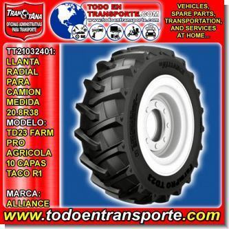 Lee el articulo completo LLANTA RADIAL PARA VEHICULO CAMION MARCA ALLIANCE MEDIDA 20.8R38 MODELO TD23 FARM PRO AGRICOLA 10 CAPAS TACO R1